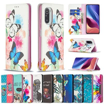 For Xiaomi Poco F3/Xiaomi Mi 11i/Xiaomi Redmi K40 Painted Magnetic Closure Folio Flip Leather Case with Card Slots and Stand Function