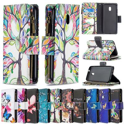 For Nokia C1 Plus Painted Zipper Wallet BF03 Flip Leather Case with Stand &Lanyard Function