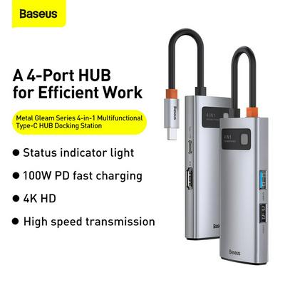 Four-in-One Baseus Metal Glimmer Series Multi-function Type-C HUB Docking Station