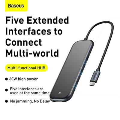 Baseus Multi-function HUB (Type-C to 3xUSB3.0+HDMI+PD) High-efficiency Multi-port Extended Tungsten Adapter