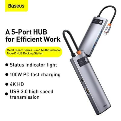 Five-in-One Baseus Metal Glimmer Series Multi-function Type-C HUB Docking Station