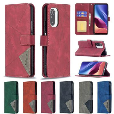 For Xiaomi Poco F3 /Xiaomi Redmi K40 Stitching Rhombus Pattern BF05 PU Leather Wallet Phone Case with Stand &Card Slots