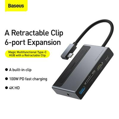 Baseus Magic Multifunctional Type-C HUB with a Telescopic Clip Standard Edition 6 Ports Expansion Computer Tablet Docking Station