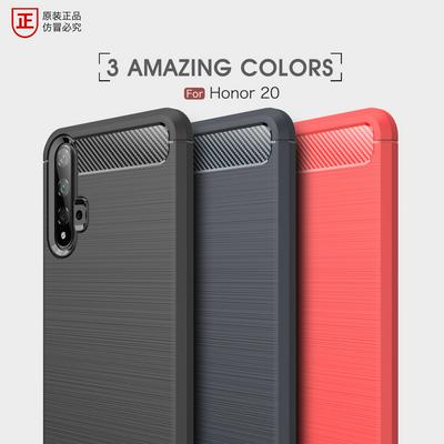 Carbon Fiber Pattern Brushed Metal Soft TPU Back Cover Case for HUAWEI Honor 20 