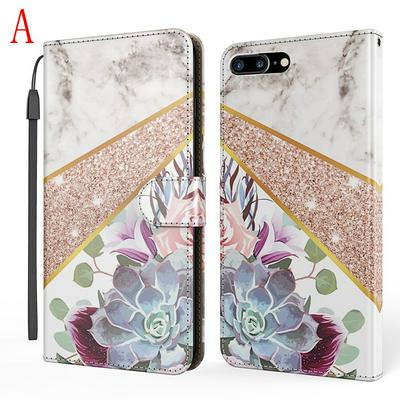 For iPhone 7/8 Marble Texture Scratch Resistant Magnetic Button Flip Leather Case with Wristband