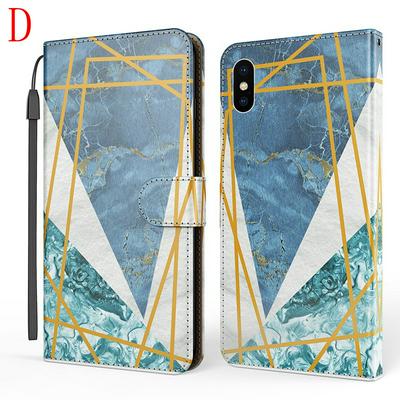 For iPhone Xs Max 6.5 Marble Texture Scratch Resistant Magnetic Button Flip Leather Case with Wristband