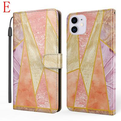 For iPhone 12 mini(5.4) Marble Texture Scratch Resistant Magnetic Button Flip Leather Case with Wristband