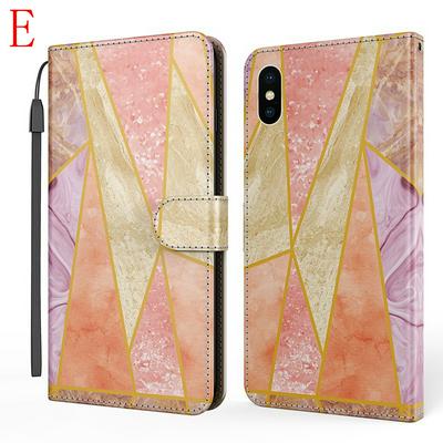 For iPhone X/XS Marble Texture Scratch Resistant Magnetic Button Flip Leather Case with Wristband