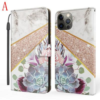 For iPhone 12 Pro Max(6.7) Marble Texture Scratch Resistant Magnetic Button Flip Leather Case with Wristband