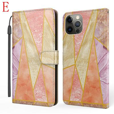 For iPhone 12/12 Pro(6.1) Marble Texture Scratch Resistant Magnetic Button Flip Leather Case with Wristband