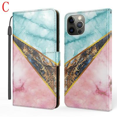For iPhone 11 Pro(5.8) Marble Texture Scratch Resistant Magnetic Button Flip Leather Case with Wristband