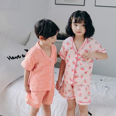 Watermelon Series Summer Thin Sleepwear Suit for Girl Boy Baby Cotton Yarn Home Wear