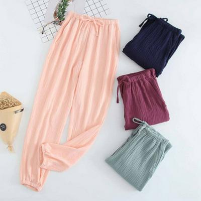 Cotton Gauze Crepe Style Women's Sleep Pants Breathable Home Wear