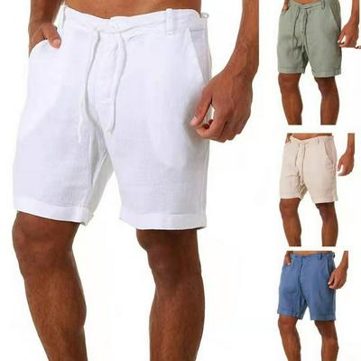 Men's Shorts Cotton and Linen Solid Color Lace-up Casual Pants Sweatpants 