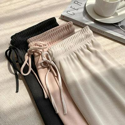 Ankle-Length Pants Women's High-waisted All-match Ice Silk Wide-leg Trousers