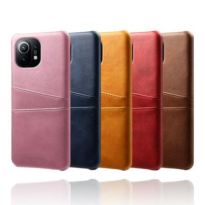 For Xiaomi Mi 11 Extra Thinness Premium Cowhide Leather Double Card Holster Hard PC Back Cover Case