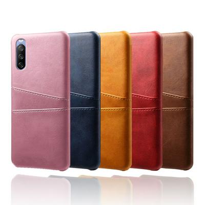 For Sony Xperia 10 III Extra Thinness Premium Cowhide Leather Double Card Holster Hard PC Back Cover Case