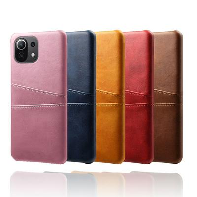 For Xiaomi Mi 11 Lite Extra Thinness Premium Cowhide Leather Double Card Holster Hard PC Back Cover Case