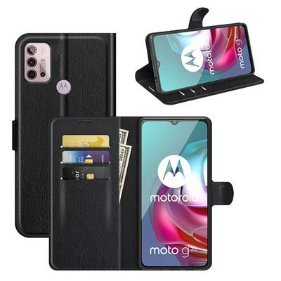 For Motorola Moto G30/G10 Lychee Pattern Folio Flip Leather Case with Stand and Card Slots Function