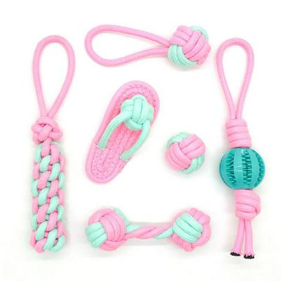 6-Piece Set D6-510 Pink Cotton Rope Toy Set Watermelon Ball Toys for Dog