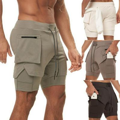 Double-layer Sports Fitness Shorts Men's Solid Color Breathable Running Training Pants