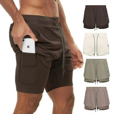 Men's Sports Shorts Double-layer Color Matching Fitness Running Breathable Five-point Pants