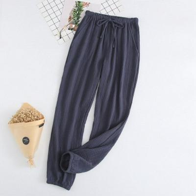 Cotton Gauze Crepe Style Men's Pajama Pants Breathable Home Wear