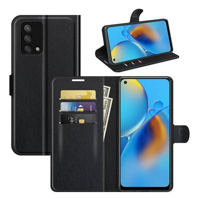 For Oppo A74 4G/Oppo F19 Lychee Pattern Folio Flip Leather Case with Stand and Card Slots Function
