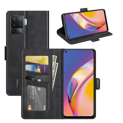 For Oppo A94 4G/Oppo F19 Pro/ Oppo Reno5 Lite Double Buckle Wallet Style Folio Flip Leather Case with Stand and Card Slots Function