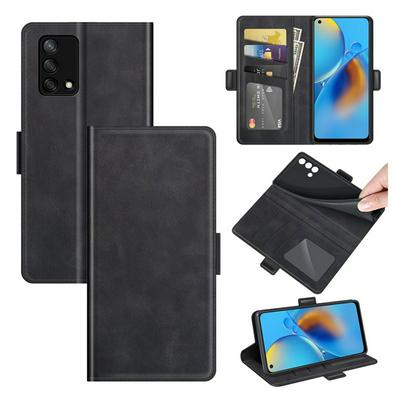 For Oppo A74 4G/Oppo F19 Double Buckle Wallet Style Folio Flip Leather Case with Stand and Card Slots Function