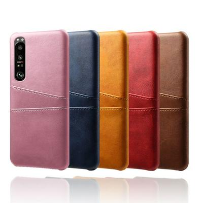 For Sony Xperia 1 III Extra Thinness Premium Cowhide Leather Double Card Holster Hard PC Back Cover Case