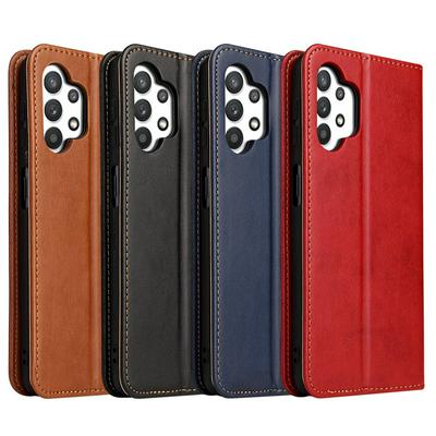 For Samsung Galaxy A32 5G Cowhide Pattern Scratch Resistant Flip Leather Case with Card Slots Function