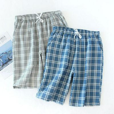 Men's Gauze Plaid Shorts Cotton Five-point Pants Loose Casual Home Wear
