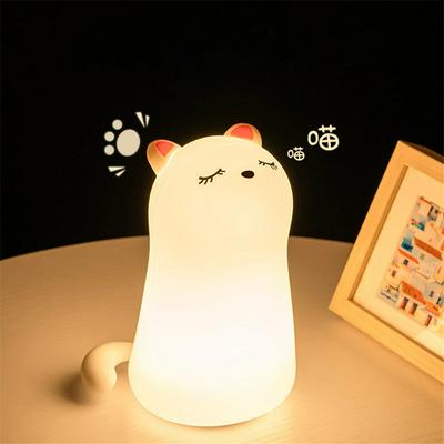 LED Night Light Lamp Colors Cute Silicone Cat Room Nightlights Atmosphere Table Bedroom Bedside Lamp USB Change for Kids Baby
