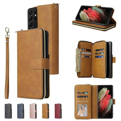 For Samsung Galaxy S21 Ultra 5G Nine Cards Shock-absorption PU Leather +TPU Zipper Wallet Phone Case