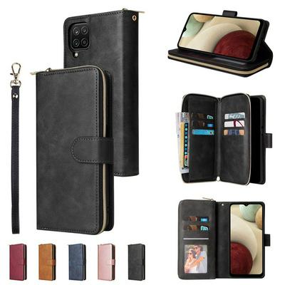 For Samsung Galaxy A12 5G Nine Cards Shock-absorption PU Leather +TPU Zipper Wallet Phone Case