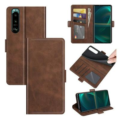 For Sony Xperia 5 III Double Buckle Wallet Style Folio Flip Leather Case with Stand and Card Slots Function