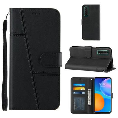 For Huawei P smart 2021 Stitching Calfskin Scratch Resistant Flip Leather Case with Stand and Card Slots Function