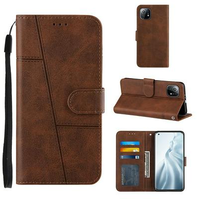 For Xiaomi Mi 11 Stitching Calfskin Scratch Resistant Flip Leather Case with Stand and Card Slots Function