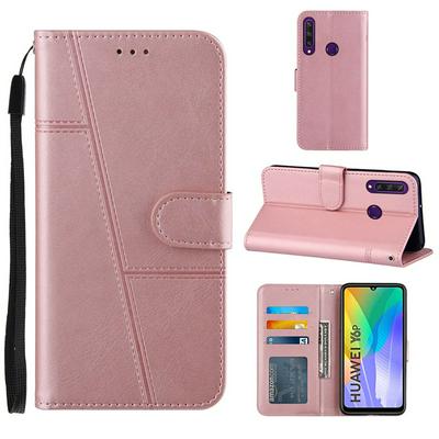 For Huawei Y6p 2020 Stitching Calfskin Scratch Resistant Flip Leather Case with Stand and Card Slots Function