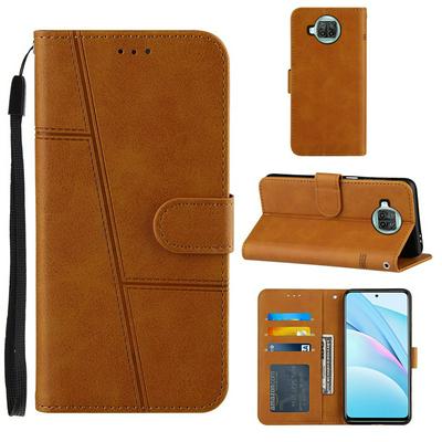For Xiaomi Mi 10T Lite 5G Stitching Calfskin Scratch Resistant Flip Leather Case with Stand and Card Slots Function