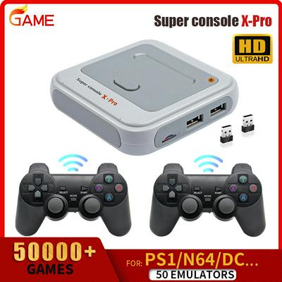 Super Console X-PRO TV Game Retro Video Game Console With Wireless Controllers Built-in 50 Emulators 50000 Games For PS1/N64/DC