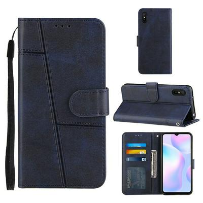 For Xiaomi Redmi 9A Stitching Calfskin Scratch Resistant Flip Leather Case with Stand and Card Slots Function