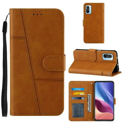 For Xiaomi Redmi K40 Pro/Redmi K40/Xiaomi Poco F3 Stitching Calfskin Scratch Resistant Flip Leather Case with Stand and Card Slots Function