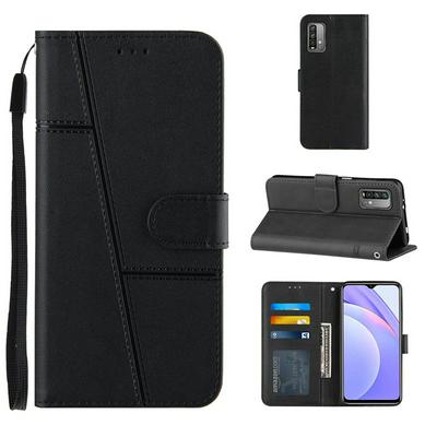 For Xiaomi Poco M3/Xiaomi Redmi Note 9 4G/Redmi 9 Power/ Redmi 9T Stitching Calfskin Scratch Resistant Flip Leather Case with Stand and Card Slots Function