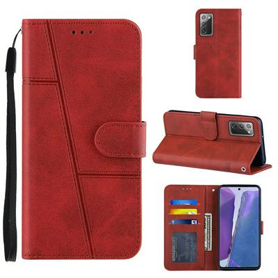 For Samsung Galaxy Note20 Stitching Calfskin Scratch Resistant Flip Leather Case with Stand and Card Slots Function