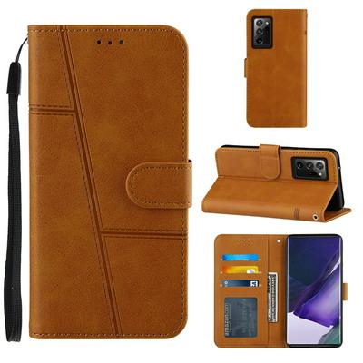 For Samsung Galaxy Note20 Ultra Stitching Calfskin Scratch Resistant Flip Leather Case with Stand and Card Slots Function