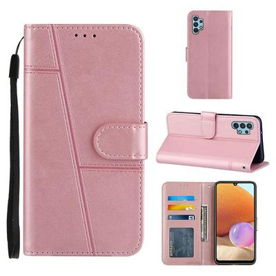 For Samsung Galaxy A32 5G Stitching Calfskin Scratch Resistant Flip Leather Case with Stand and Card Slots Function