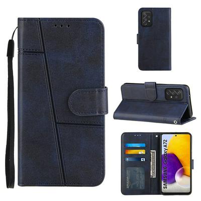 For Samsung Galaxy A72 5G Stitching Calfskin Scratch Resistant Flip Leather Case with Stand and Card Slots Function