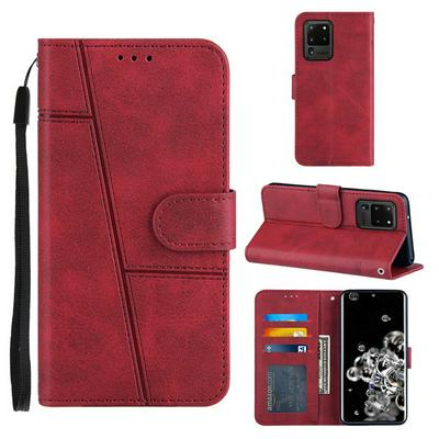 For Samsung Galaxy S20 Ultra Stitching Calfskin Scratch Resistant Flip Leather Case with Stand and Card Slots Function